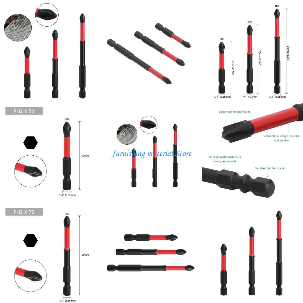 

Y5GD 3Pcs 50mm 70mm 90mm Special Slotted Screwdriver Bit 1/4 Inch Shank