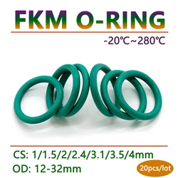 20pcs CS 1 1.5 2 2.4 3.1 3.5 4mm Green FKM Fluorine Rubber O Ring Gasket OD 12-32mm O-Ring Seal Washer Oil and Acid Resistant