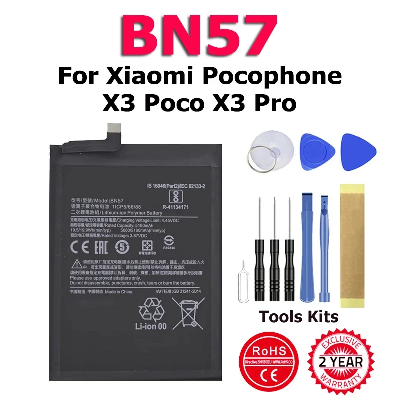 

New Phone BN57 Battery For Xiaomi Pocophone X3 Poco X3 Pro Replacement Bateria + Tools