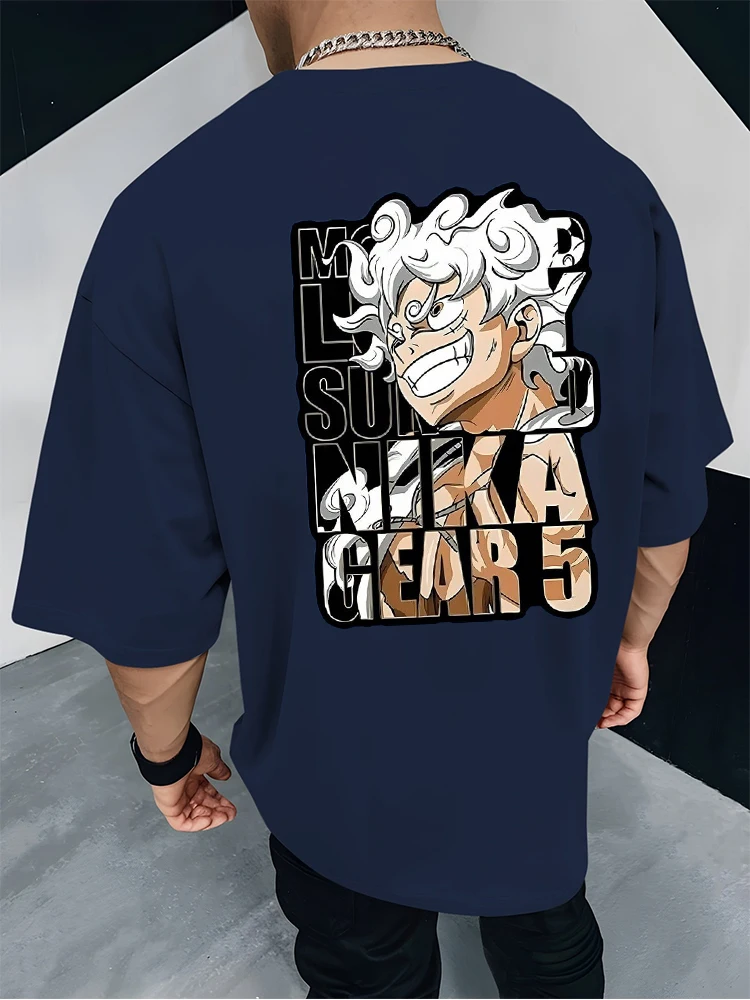 

Monkey D Luffy Nika Gear 5, цельная хлопковая футболка с аниме, мужская летняя повседневная футболка большого размера с короткими рукавами, топы с графическим принтом, 2025