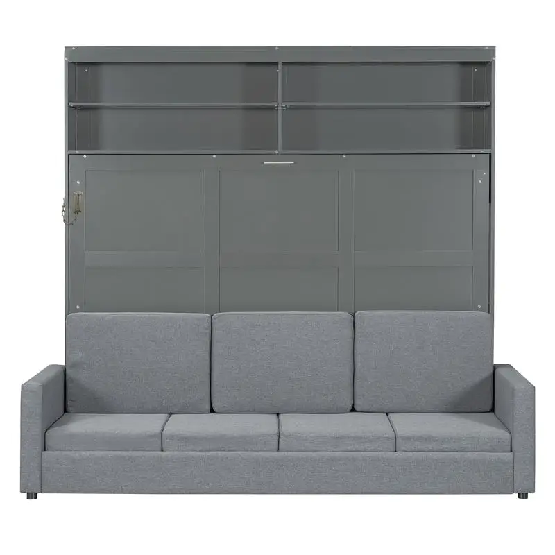 سرير ميرفي باللون الرمادي بحجم كوين مع سرير جداري للأريكة