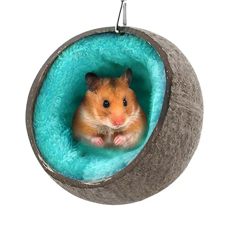 Hamster Kokosnuss Versteck natürliche Kokosnuss Hamster Versteck Hängematte Suspension Kokosnuss Schale Hamster Bett Haus mit warmen Pad Dekor