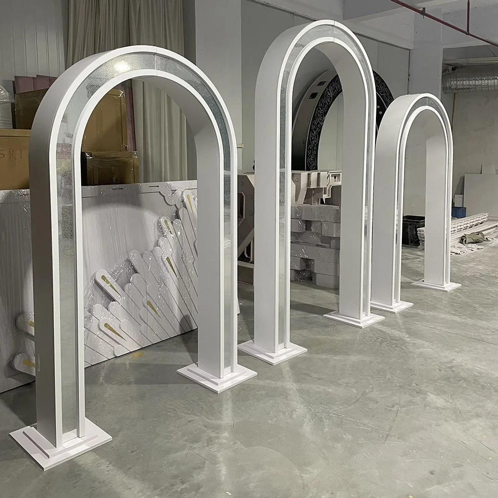 ダブルセミサークルウェディングゴールドアーチ背景スタンドPVCラウンド背景フレームアクリルアーチフレームウェディング背景用