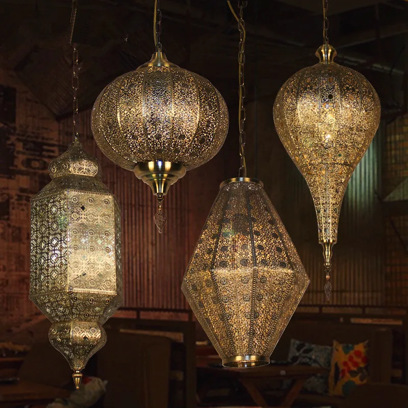 Southeast Asia Retro Exotic Bedroom Restaurant Cafe Hotel Bar Hollow Carved Chandelier Lamps