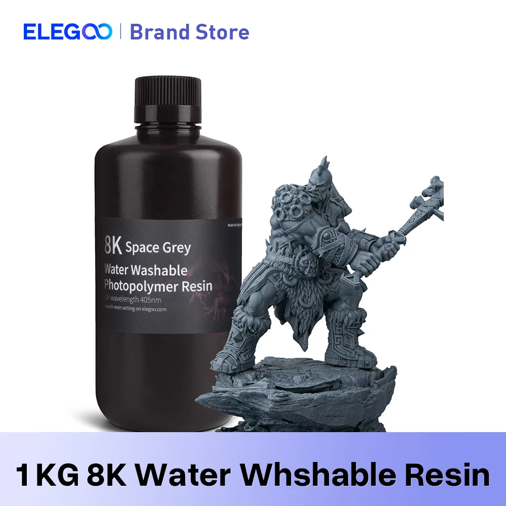 ELEGOO 8K Resina para impressora 3D 405nm Resina lavável com água Resina de cura UV Melhor para impressora 3D SATURN 2 8K Espaço cinza 1000g