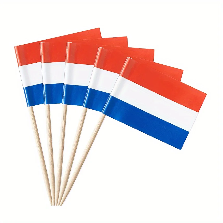 Mini drapeaux en papier néerlandais, marqueurs de fromage, garnitures de gâteau Chi, pics à cocktail, sans danger pour les aliments, parfaits pour les fêtes et les événements, 100 pièces