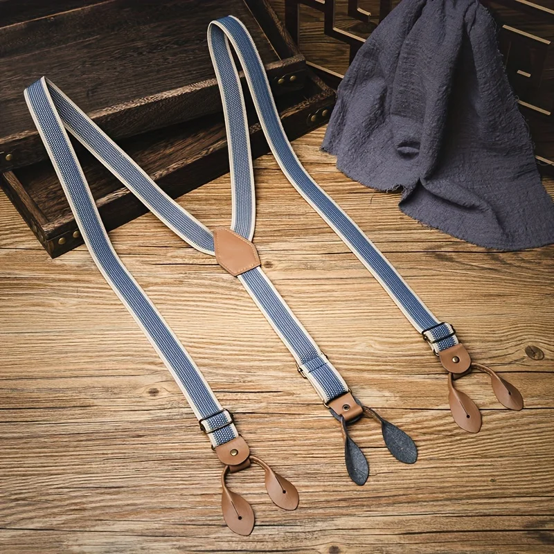 حزام خصر بريطاني عتيق على شكل أزرار للرجال مقاس كبير غير قابل للانزلاق ومطاط قابل للتعديل مع حمالات للبالغين
