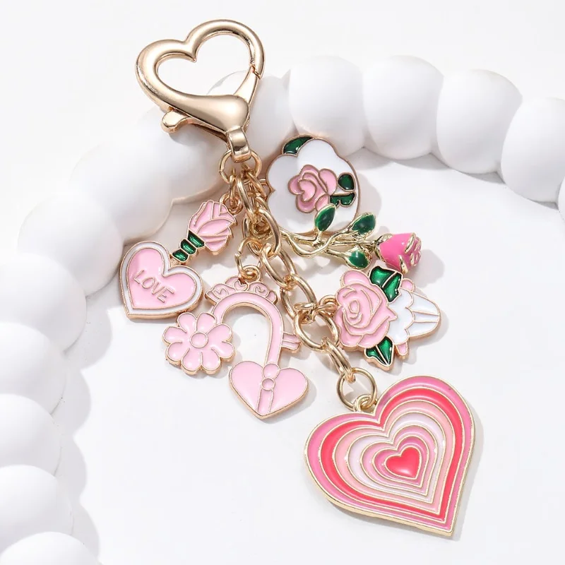 LLavero de esmalte de Chocolate con letras de amor, corazón rosa y rojo, bonita flor XOXO, regalo romántico Diy para amantes del Día de San Valentín