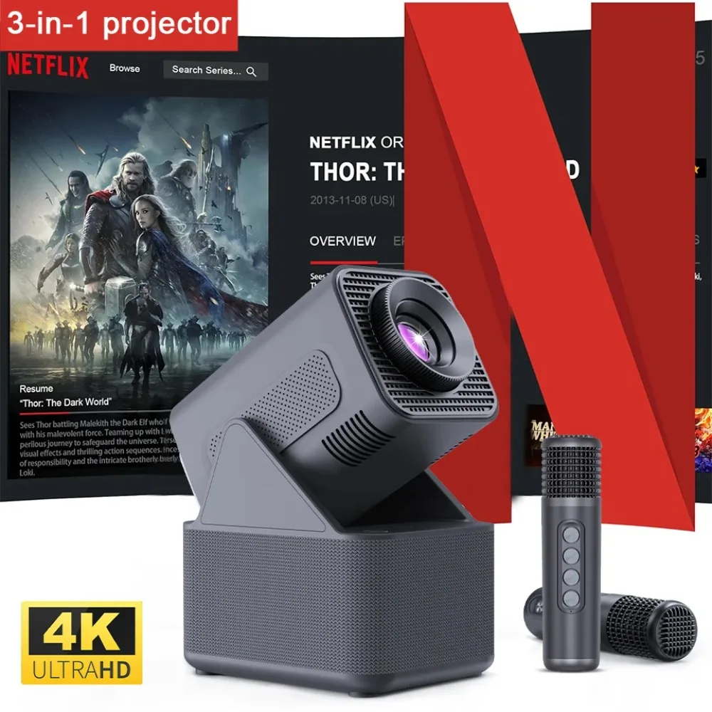 

Mini projector Outdoor projector karaoke projector dual-mic theater all-in-one machine 1080P portable home KTV camping