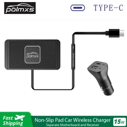 Polmxs Caricabatteria wireless per auto per 15W Qi Tipo C Tappetino antiscivolo per iPhone 14 13 12 Pro Max Samsung S22/S21/S20