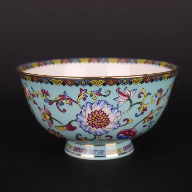 

4,6-дюймовый фарфоровый шпагат из роз Цзиндэчжэнь Famille Rose, чаша с веткой цветка лотоса 58