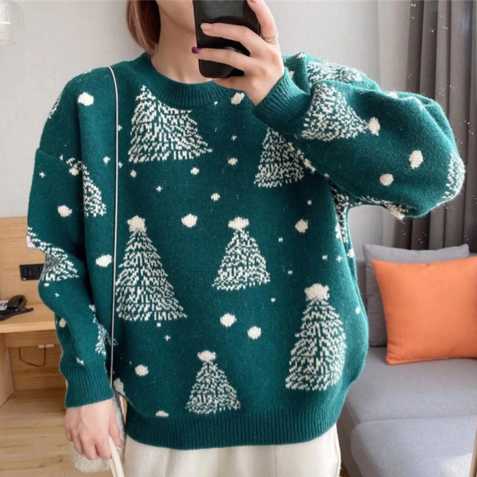 

Christmas Knitted Sweaters for Family Couples Christmas Jacquard Jumpers Long Sleeve Warm Thicken Knitwear Sweater Pullover