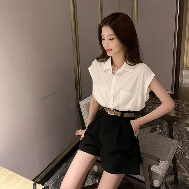 Summer Casual Fashion Women\'s Short Sleeve Shirt Solid Young Style Elegant Lady Commute Temperament Loose South Korea Style Top