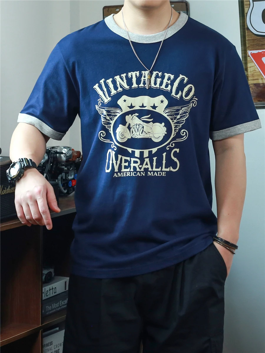 

Американская ретро-футболка для мужчин с коротким рукавом, летняя, из 100% хлопка, в стиле пэчворк, в американском стиле