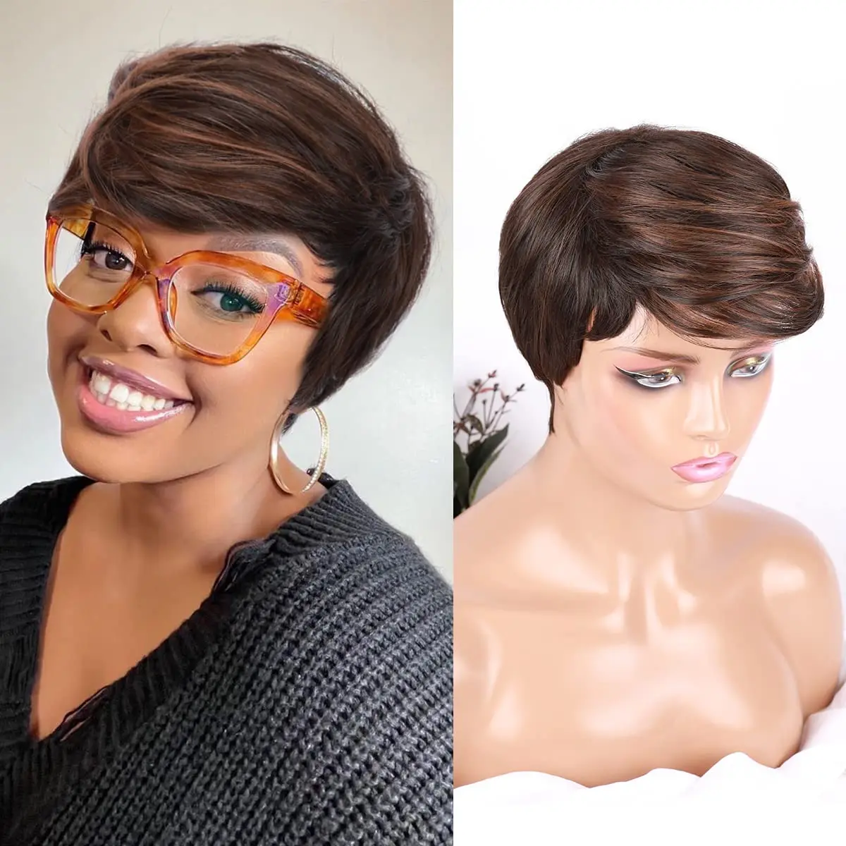 

Short Pixie Cut Bob Wig For Black Women Short Black Wig With Bangs Hair Short Wavy Layered Synthetic Heat Resistant Fiber Wigs