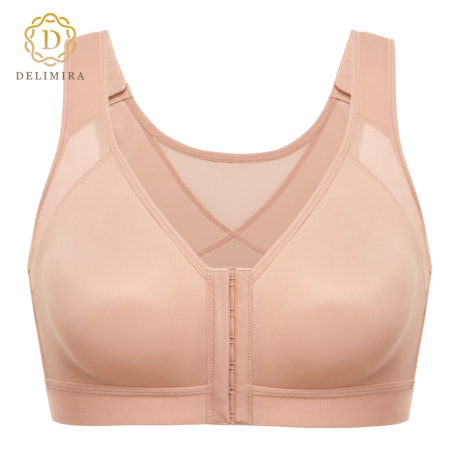 DELIMIRA Women\'s Plus Szie Full Coverage Front Closure Wire Free Back Support Posture Bra