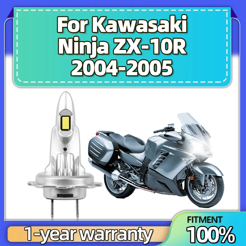 For Kawasaki Ninja ZX-10R 2004 2005 1PCS H7 LED Motorcycle Headlight Bulb 15000LM High Low 6000K MotorBike Headlamp Fanless