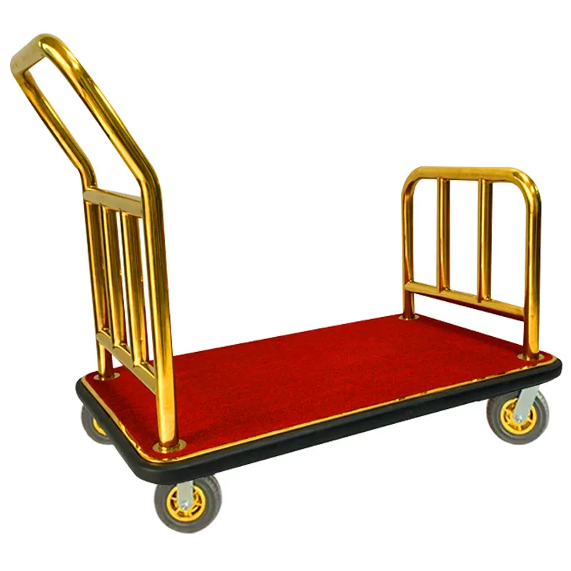 Hotel Luggage Cart Lobby Concierge Stainless Steel Flat Trailer Silent Big Wheel Titanium Cart Trolley