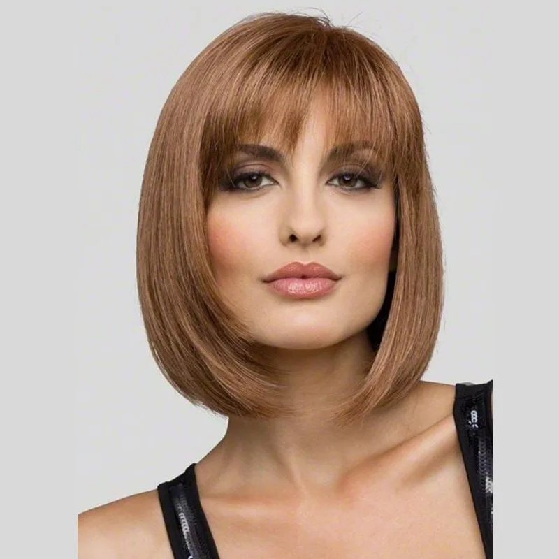 

New fashion wig black dark brown short straight hair synthetic chemical fiber high temperature silk full mechanism head cover