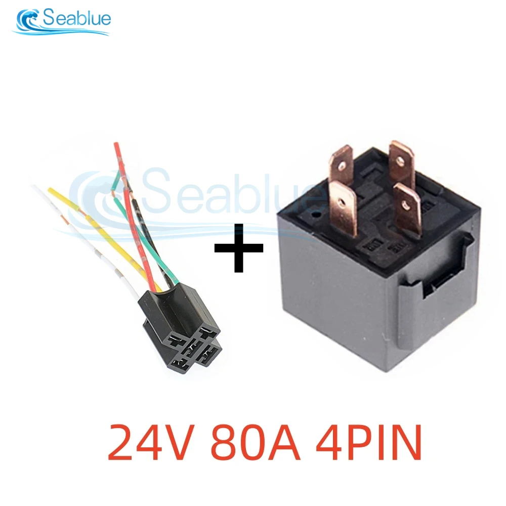 Waterproof Automotive Relay 12V 24V 4pin 5pin 80A 100A Car Relay With Black Red Copper Terminal Auto Relay With Relay Socket