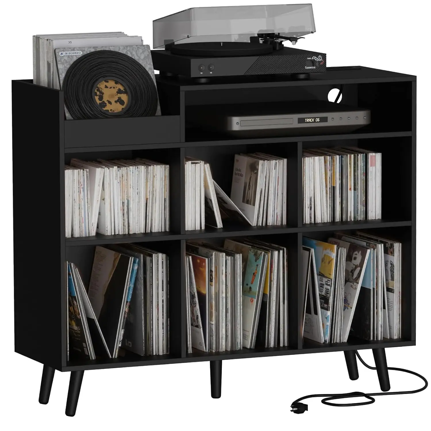 Record Player Stand Vinyl Storage Cabinet Wood Turntable Table Shelf 500 Albums Organizer Living Room Office, Customized