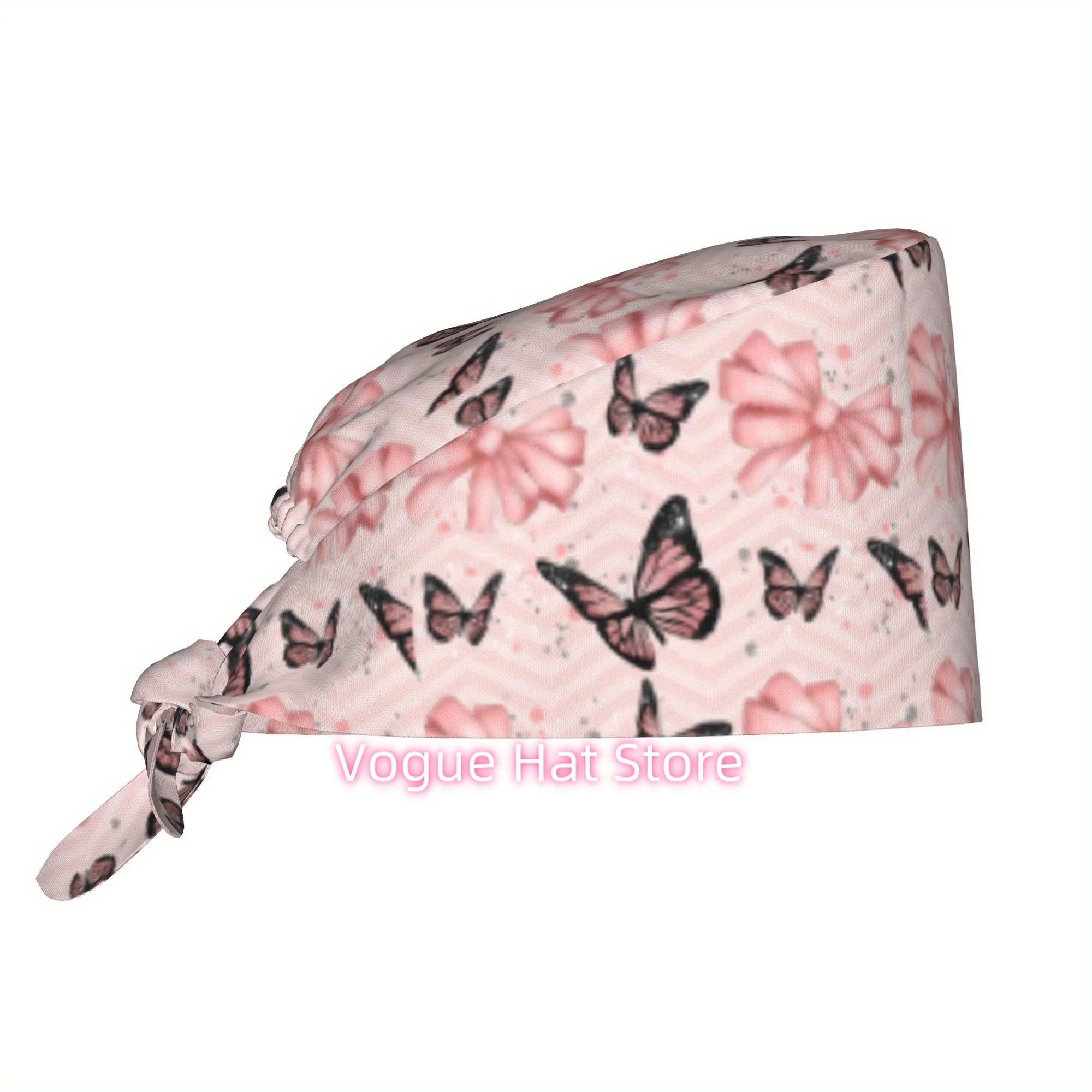 1pc Butterfly Unisex Stylish Printed Work Cap - Lightweight Adjustable Skull Cap Tie-Back Nurse Hat, Dustproof Chef & Cooking Ca