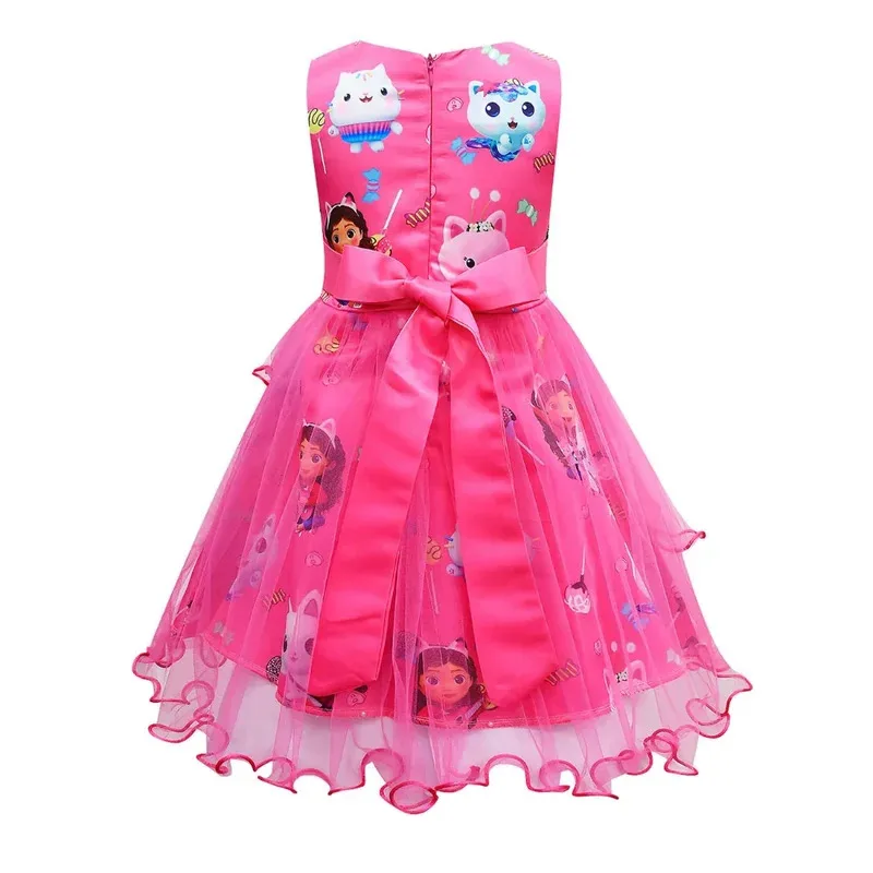 Nuevo disfraz de casa de muñecas Gabbys para niña, vestido de encaje, moda para chico, vestido de princesa con estampado de lazo, ropa tipo túnica para niños