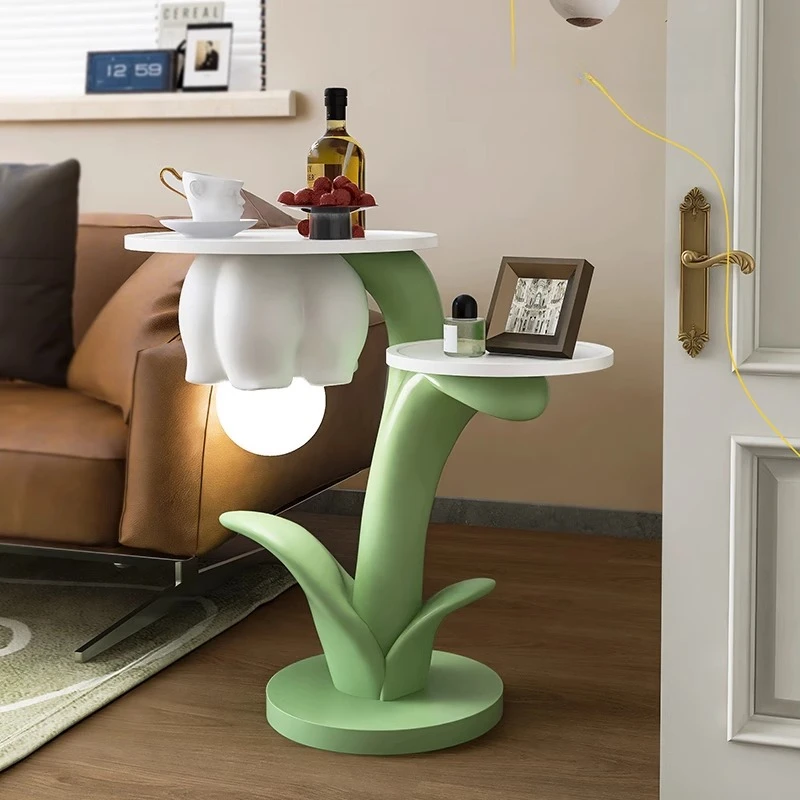 

Bluebell Dual-Layer Cream Sofa Side Organizer Coffee Table with Anti-Spill Design Night Light Multi-Usage Beautiful