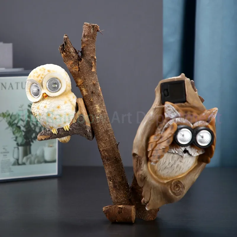 Creative Solar Light Owl Ornament Garden Night Light Ornament Resin Crafts Home Decoration