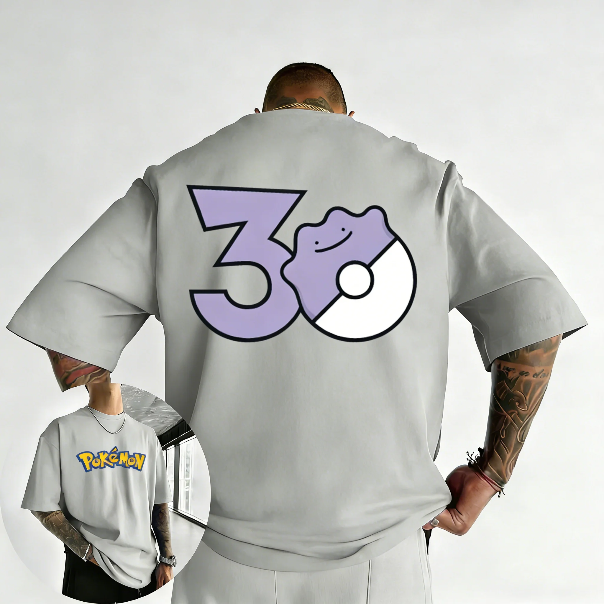 pokemon-edicao-de-30º-aniversario-ditto-camiseta-estampada-2026-verao-nova-masculina-e-feminina-casual-moderna-y2k-pesada