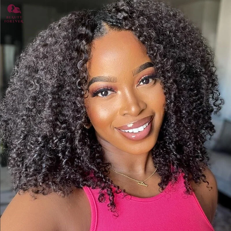 Clearance Density 200% Kinky Curly V Part Wig Human Hair No Leave Out Brazilian Curly V Part Wigs 100% Virgin Human Hair Wig