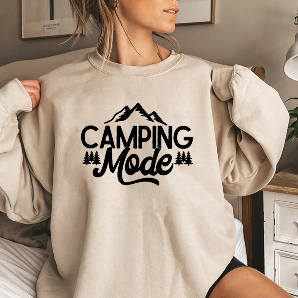 Camping Mode Sweatshirt Nature Lover Gifts Camper Mom Sweater Cabin Life Pullover Camper Winter Clothes Women Sweatshirts