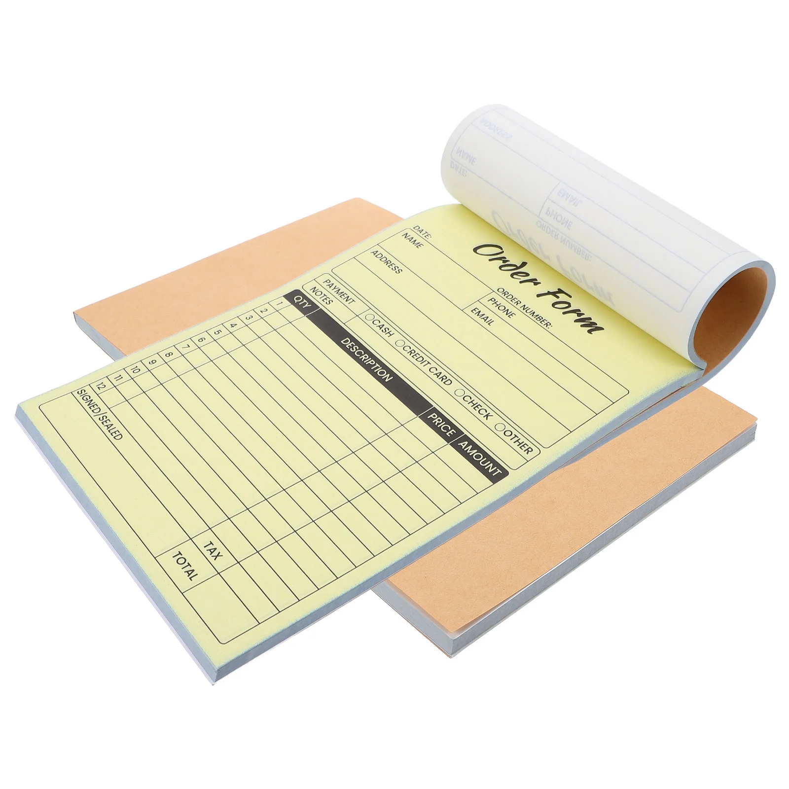 2 Buah Buku Faktur Pesanan 5.5X8.25In Bantalan Tanda Terima Salinan 2 Bagian untuk Penggunaan Kantor Restoran Ritel Bisnis Putih/Kuning