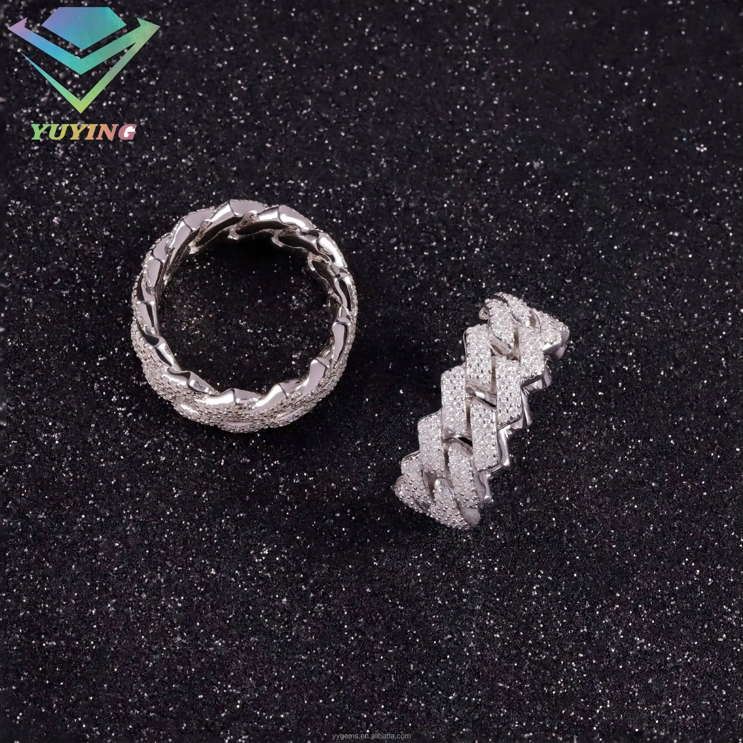 Pass Diamond Test Moissanite Ring 925 Sterling Silver Vvs Mossanite Diamond Cuabn Ring Hiphop Link Moissanite Cuban Ring
