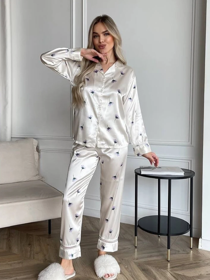 

Marthaqiqi домашняя одежда, женская одежда для сна с длинными рукавами, сексуальная ночная рубашка с отложным воротником, брюки с принтом, женская ночная рубашка, комплект из 2 предметов