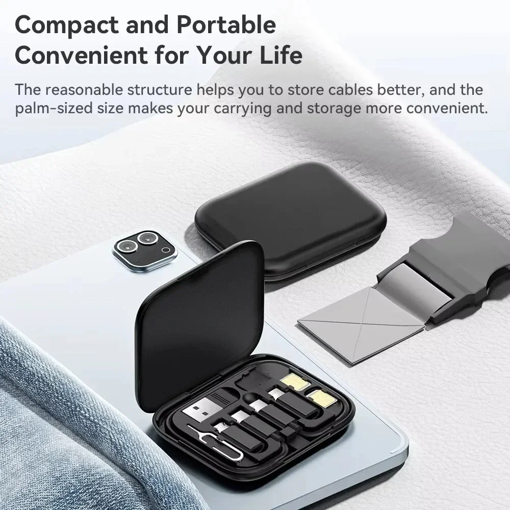 6 in 1 Data Cord Storage Box 60W USB C To USB C Cable Travel carrying For All Smart Phone Fast Charging Cable Kit OTG Converter