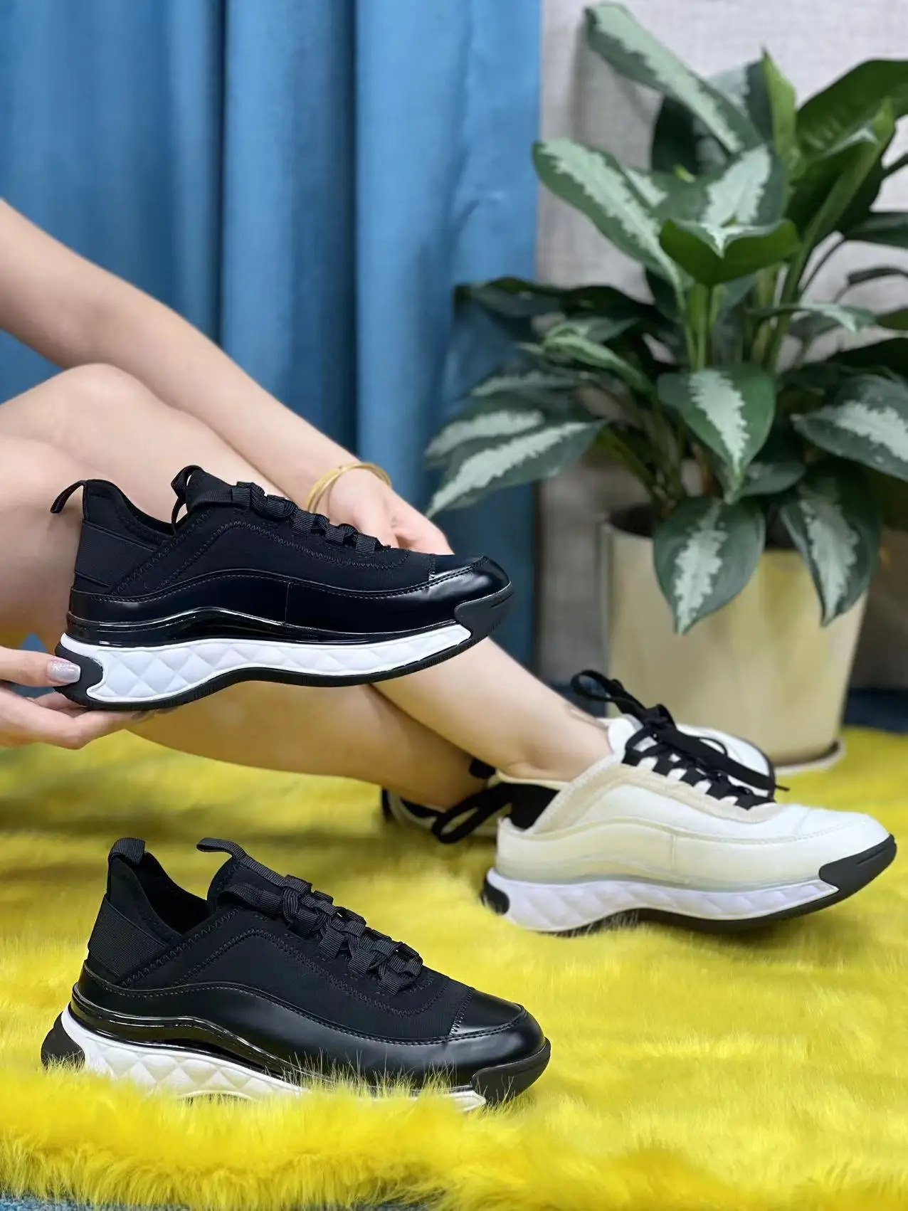 Black Round Head Sneakers Cover Heels Single Shoes Lace-up Spring Outdoor Thick Bottom Zapatos Mujer