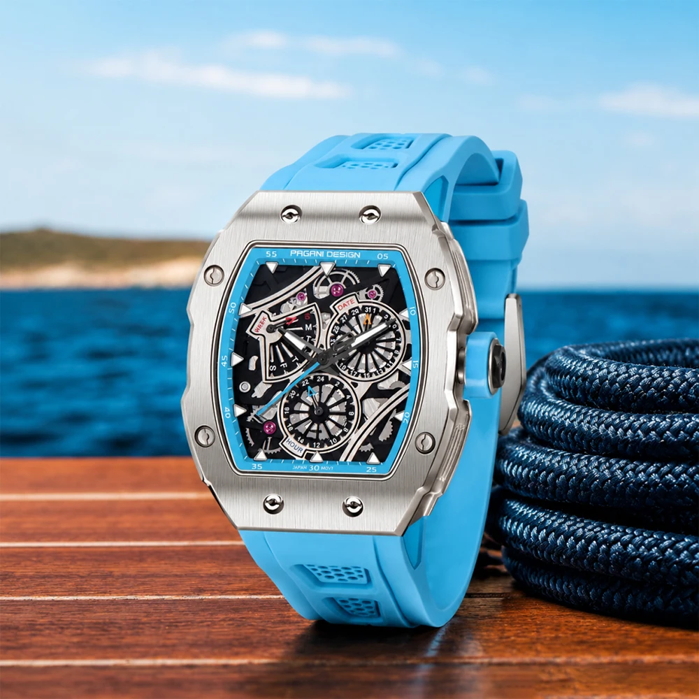 New Fashion PAGANI DESIGN casual watch sky blue luxury Japanese quartz VH88 movement watch outdoor multifunctional sports watch