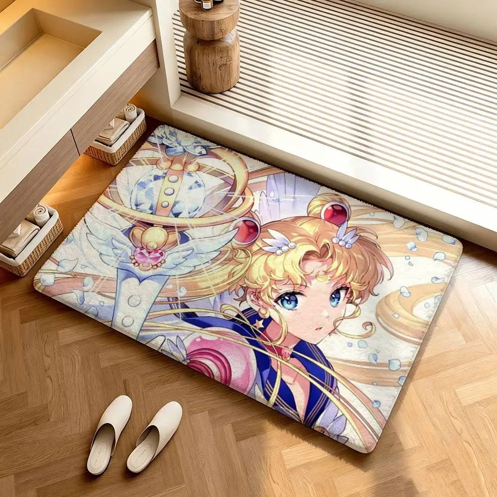 S-Sailor Moon  Shower Room Absorbent Small Floor Mat Soft Comfortable Decorative Foot Mat