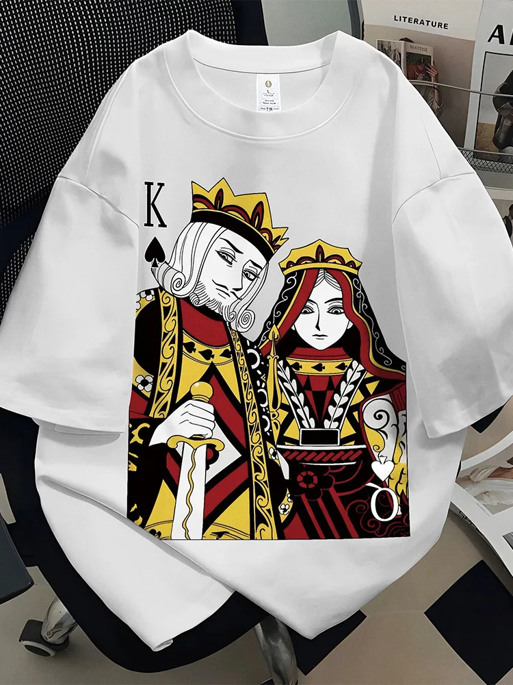 ファッショナブルなオーバーサイズ・ヒップホップ・ポーカー柄ラウンドネック半袖tシャツ（ティーン向け、アメリカンスタイル、ベースレイヤー、トレンディトップ）