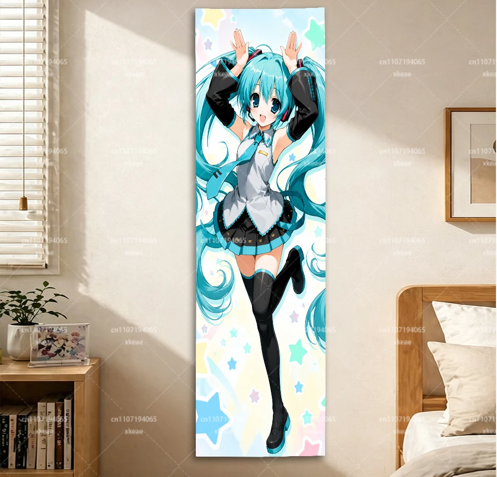 Hatsune Miku Vertikaler Wandteppich, niedlicher Wandbehang mit Sternenhintergrund, Anime-Dekoration für Schlafzimmer, Schlafsaal, Tür