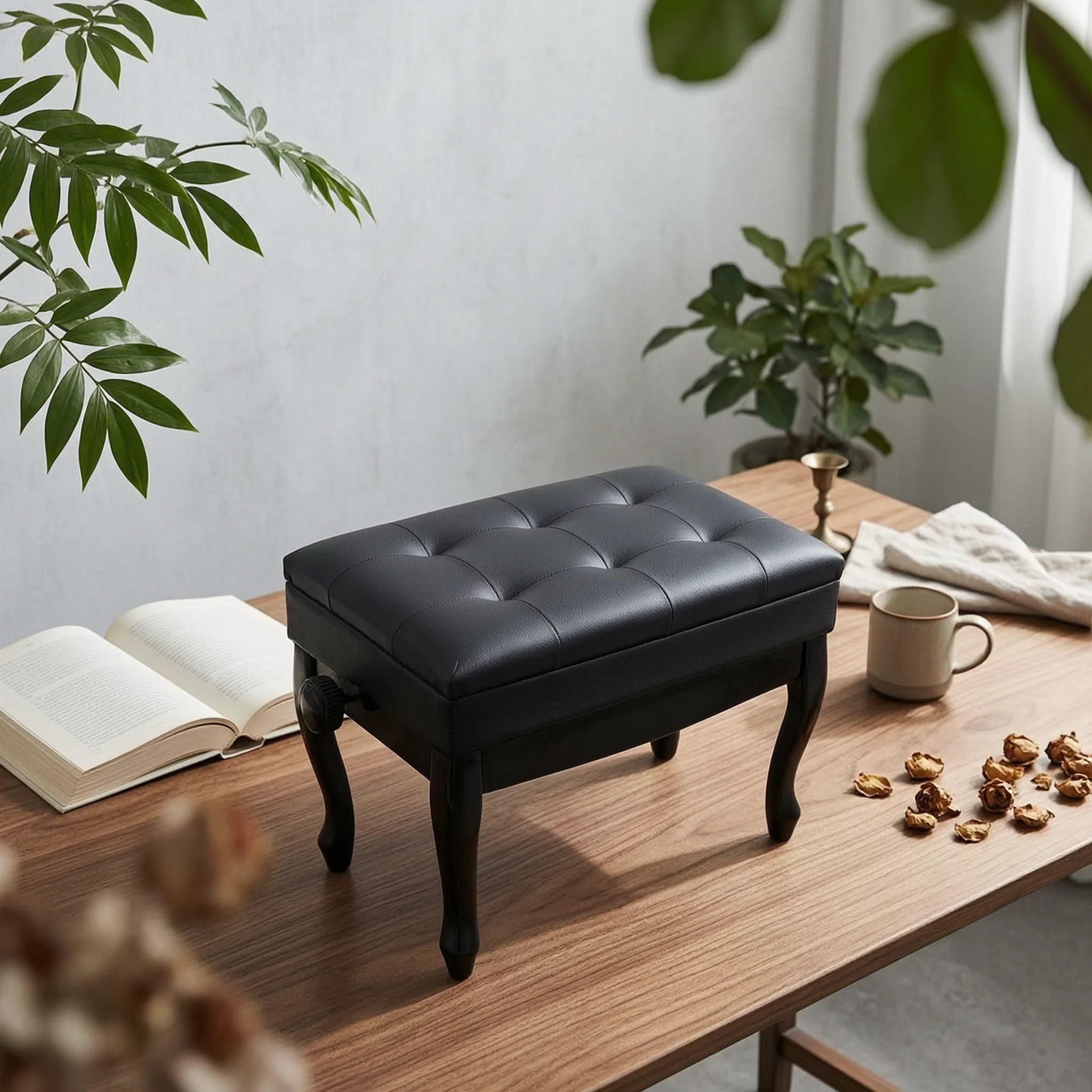 Adjustable Piano Bench with Storage Tufted Seat Furniture Soft for Pianists, Home Practice