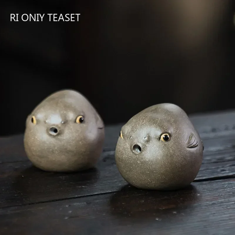 Kreatywność Yixing Fioletowa glina Herbata Zwierzęta Pufferfish Statuetka Ozdoby Ręcznie robiona figurka herbaty Rzemiosło Chiński zestaw do herbaty Prezenty dekoracyjne