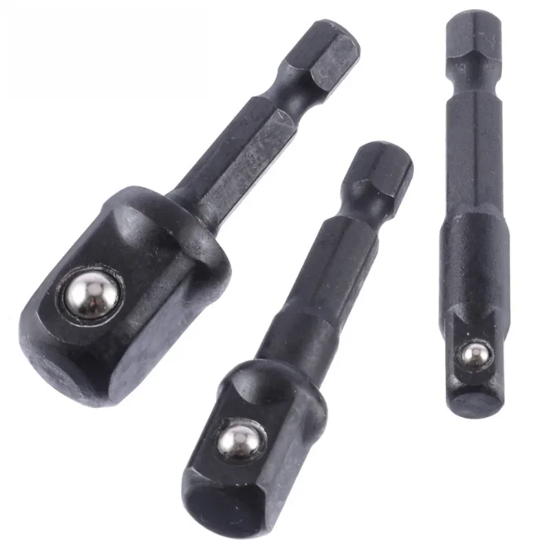 

3Pcs Impact Socket Adapter 1/4 3/8 1/2 Inch Nut Driver Sockets Hex Shank Extension For Screwdriver Handle Tool