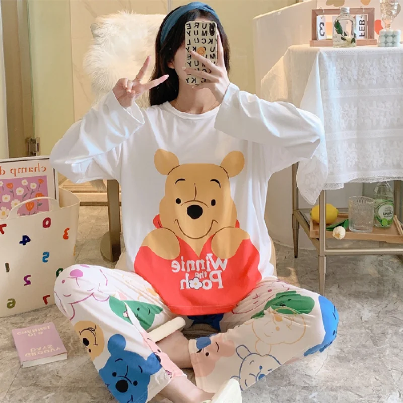 Disney Donald Duck autumn new pajamas women\'s casual cartoon cute long-sleeved trousers cute Winnie the Pooh homewear