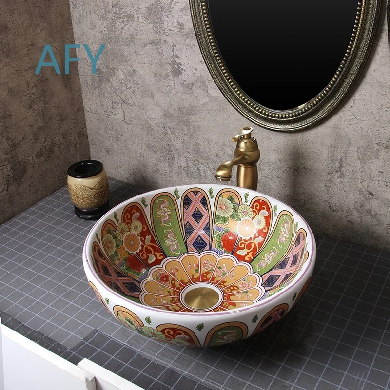 Round European Washbasin for Bathroom Ceramic Platform Basin for Small Balcony Art Pool for Southeast Asia for Home Decor