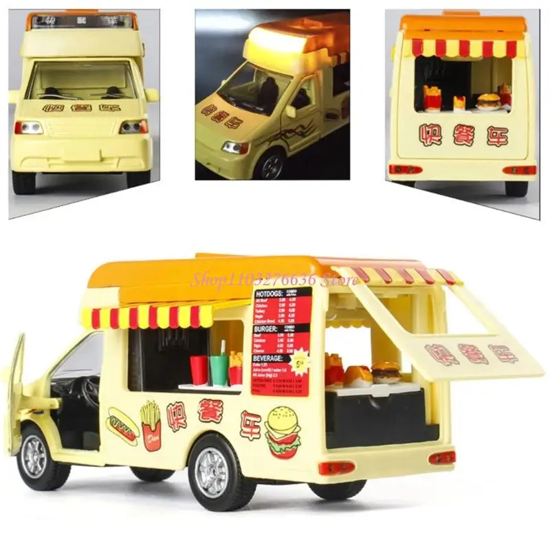 

R6FD Cartoon Ice Cream/Fast Foot Truck Play Vehicle Toy with Sound Effects Light Up Features Toddler Role Play Pull Back Car