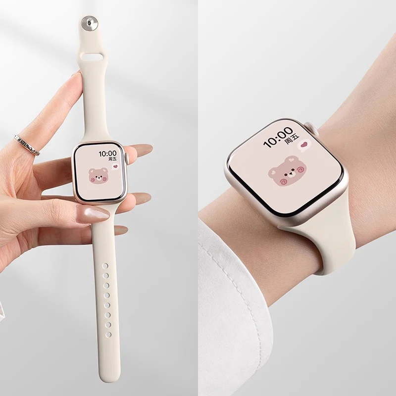 Slim Silicone Strap For Apple Watch Band 45mm 44mm 40mm 41mm 42-38mm sport bracelet iwatch series 8 7 se 3 4 5 6 9 10 46mm 49mm