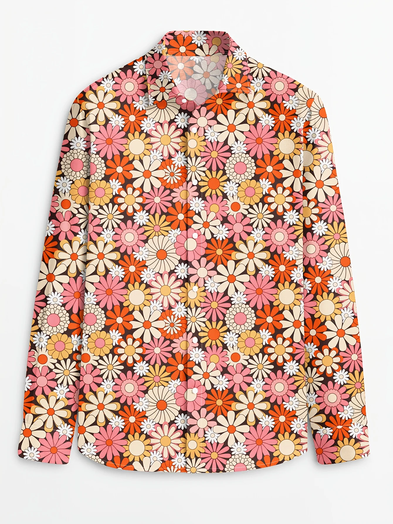 Men's Shirt Retro Daisy Floral Allover Print Long Sleeve Button Down Top Casual Daily Streetwear Mens Clothing