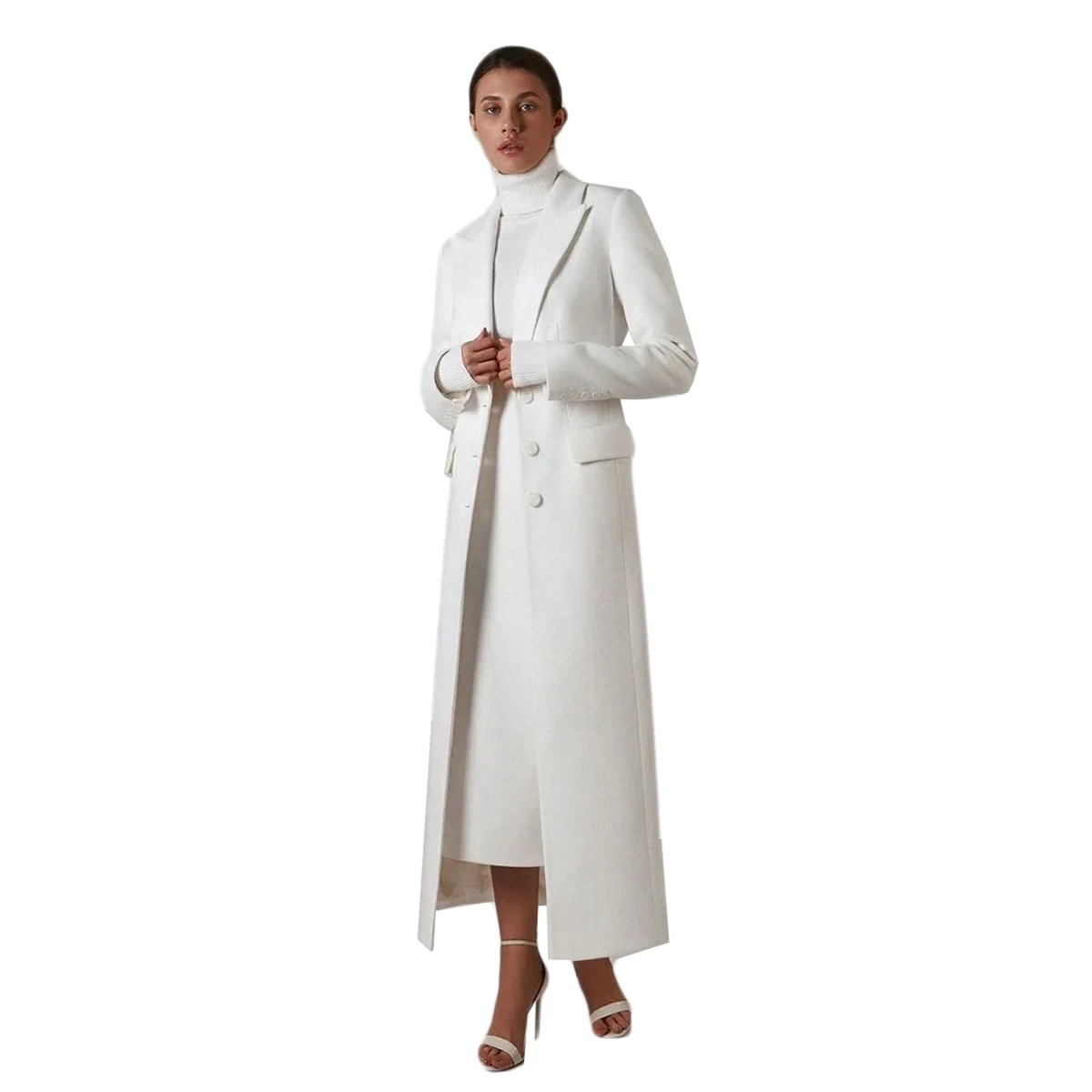 Robe blazer longue blanche pour femme, revers pointu, manches longues, robe couvertes, tenue de soirée sur mesure, une veste, tenues de fête